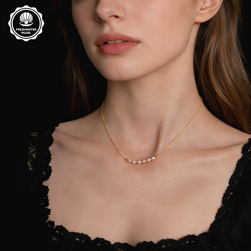 Dainty White or Pink-Peach Freshwater Rice-Shaped Necklace
